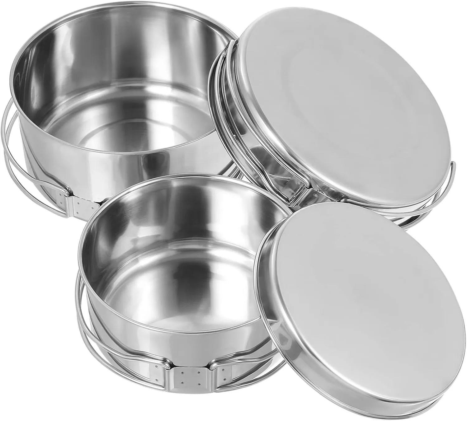 HEMOTON 4Pcs Camping Pot Pan Set Stackable Stainless Steel Non Stick Cookware for Outdoor Cooking Hiking and Picnics Durable Easy to Clean Multifunctional Cookware Set