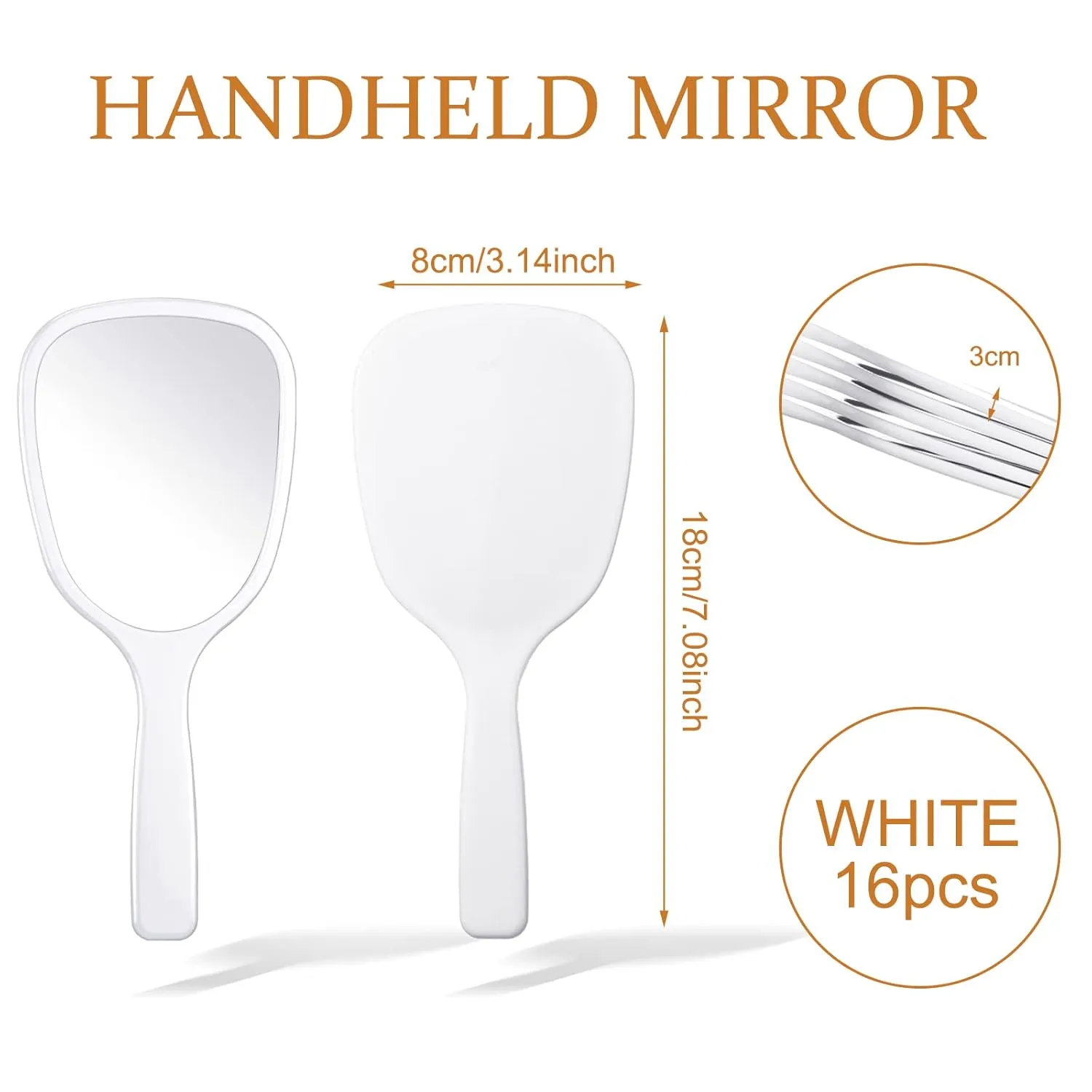 Hicarer 16 Pcs Hand Handheld Mirror with Handle Bulk Plastic Compact Travel Makeup Cosmetic Portable Hand Mirror for Camping, Home, Women School Gift, 3.15 Inch Wide, 7.09 Inch Long