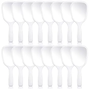 Hicarer 16 Pcs Hand Handheld Mirror with Handle Bulk Plastic Compact Travel Makeup Cosmetic Portable Hand Mirror for Camping, Home, Women School Gift, 3.15 Inch Wide, 7.09 Inch Long