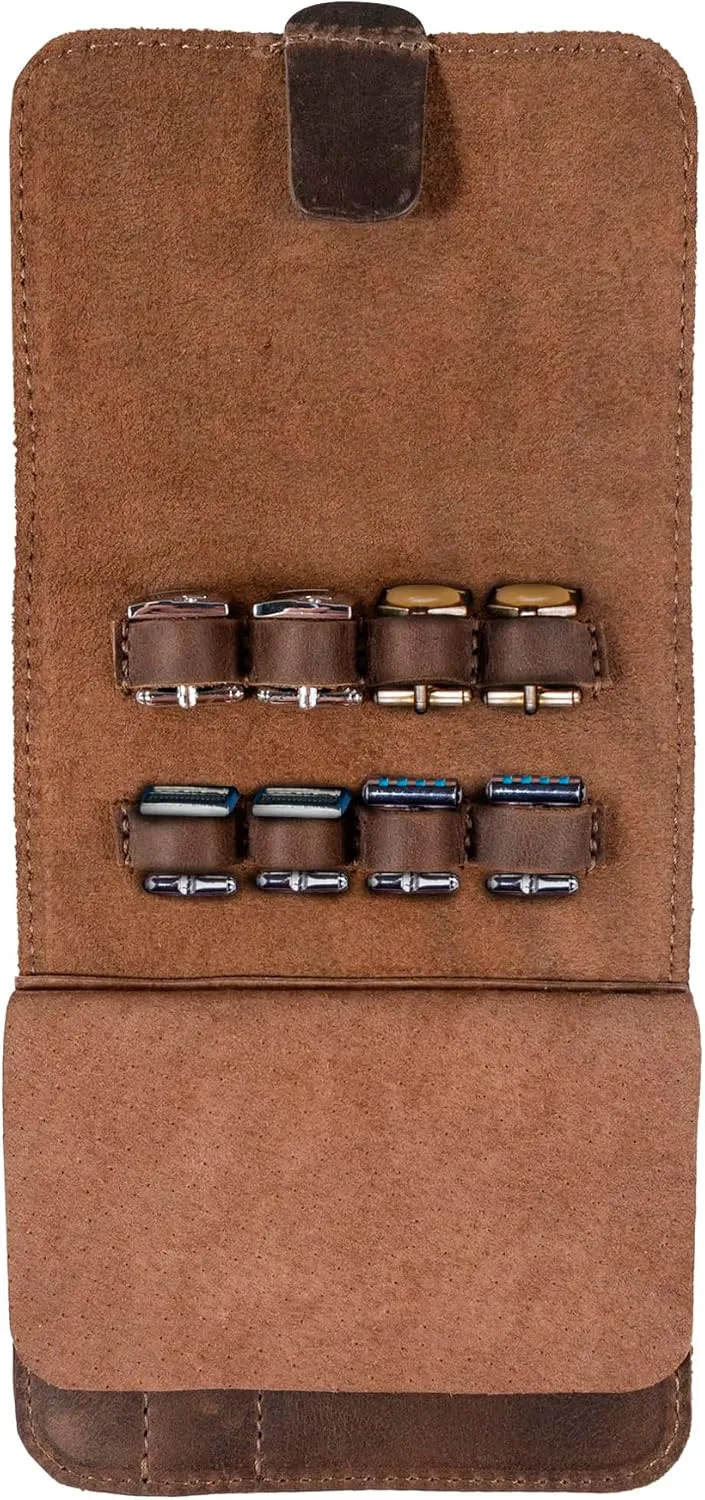 Hide & Groom, Rectangular Travel Bag for Groomsmen, Best Men, Bachelors, Ideal for Cufflinks, Collar Stays, Full Grain Leather, Handmade, Bourbon Brown