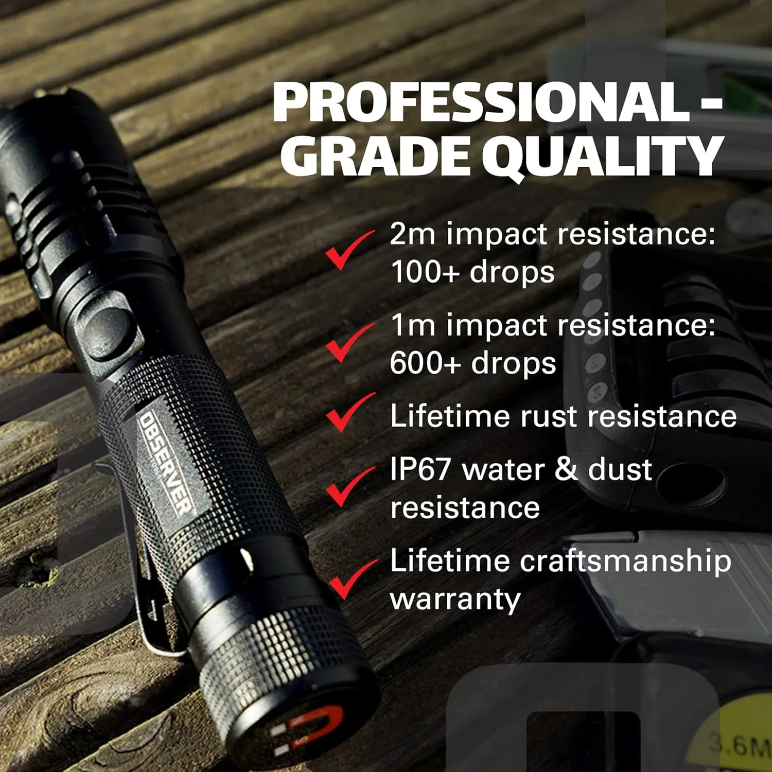 High Lumen Utility Flashlight, Rear Magnet, LED, Rechargeable, Powerbank for Phone, AAA Adapter - Tactical, Military, Police Flashlight, 1200 Super Bright Lumens