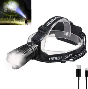 High Lumens Headlamp USB Rechargeable Super Bright LED Headlamps,IPX6 Level Waterproof Head Lamp with 4 Modes,90° Adjustable Hands-Free Head Torch for Outdoor Camping,Cycling,Climbing