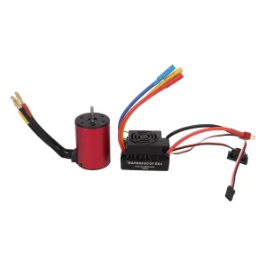 High Performance Waterproof Brushless Motor and ESC Combo for 1/10 RC Car with Low Voltage Protection Sturdy Aluminum Alloy Shell and Adjustable Program Card
