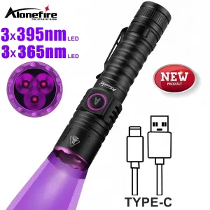 High Power 15W UV Flashlight 395/365nm USB Rechargeable for Pet Urine, Tinea, Ore, Money, Scorpions, Fluorescence Detection