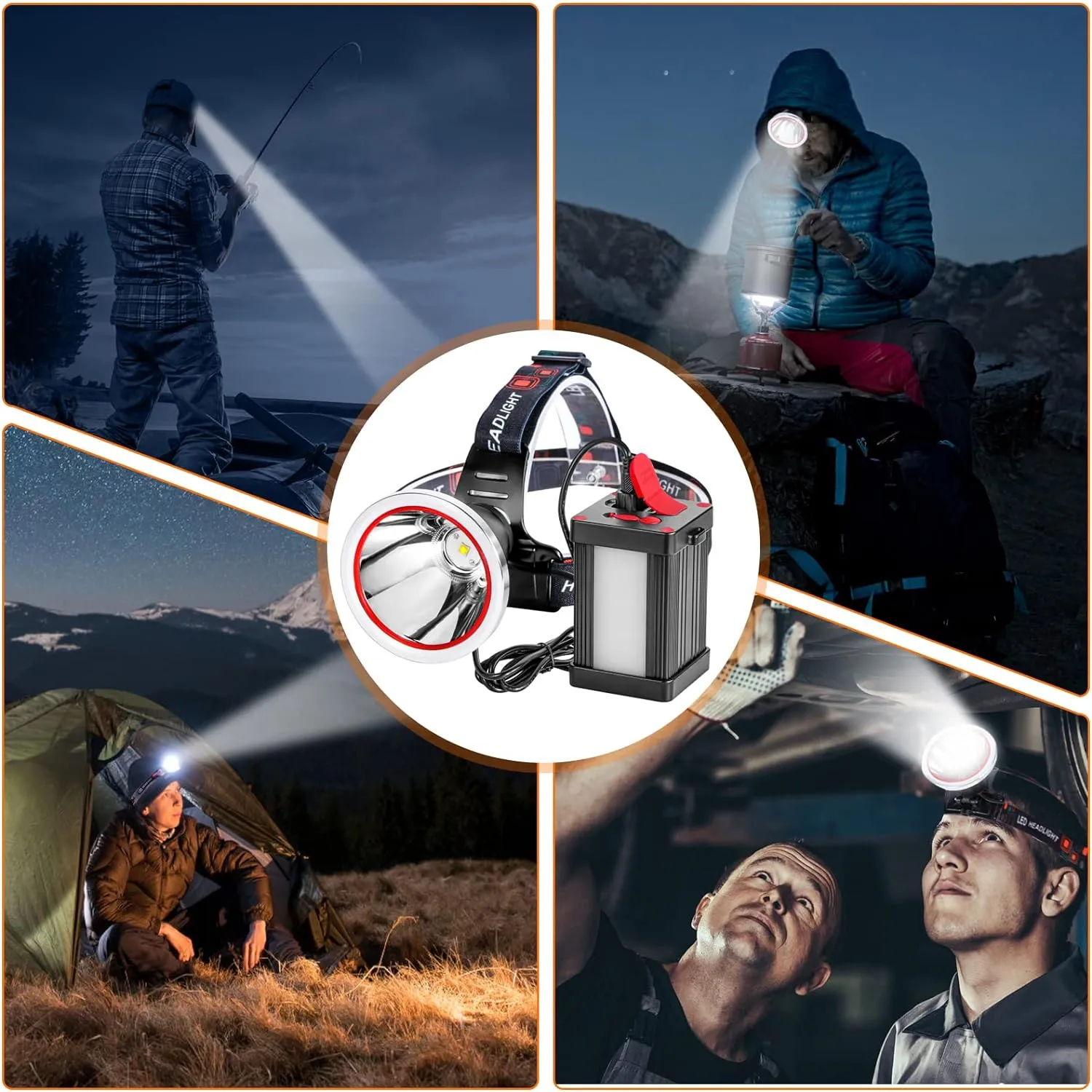 High Power LED Headlamp Separation Design Outdoor Head Lamps Waterproof&Rechargeable Long Distance Headlight for Camping Hiking Fishing Hunting (Yellow Light)