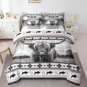 Highland Cow Bed in a Bag King Size Comforter Set 7 Pieces,Ethnic Tribe Arrow Longhorn Bull Cattle Bedding Sets Cowboy Western Animals Sheet Set,Bohemian Exotic Nordic Style Dreamcatcher Bed Set
