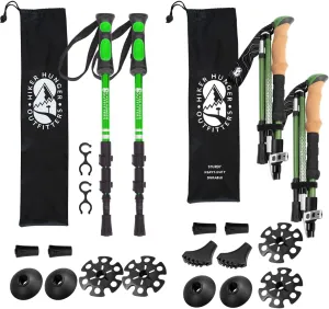 Hiker Hunger Outfitters Premium Kids Trekking Poles & Foldable Hiking Poles - Ultra Strong & Lightweight - Green Aluminum - Real Cork Grips