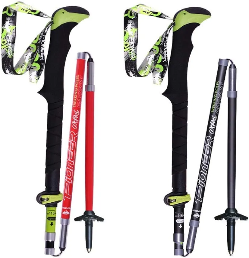 Hiking Poles 7001 Super-Hard Aluminum, Carbon Fiber Trekking Poles Lightweight Collapsible Folding Walking Sticks Included A Mud Baskets, Foot Cover, (Black M)