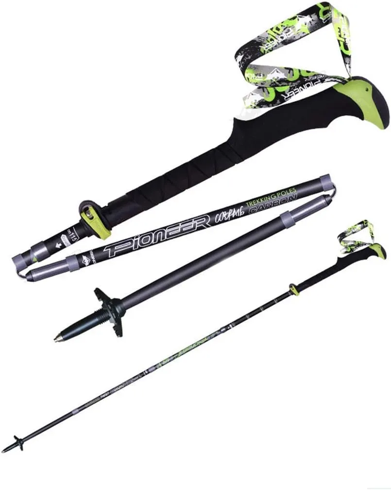 Hiking Poles 7001 Super-Hard Aluminum, Carbon Fiber Trekking Poles Lightweight Collapsible Folding Walking Sticks Included A Mud Baskets, Foot Cover, (Black M)