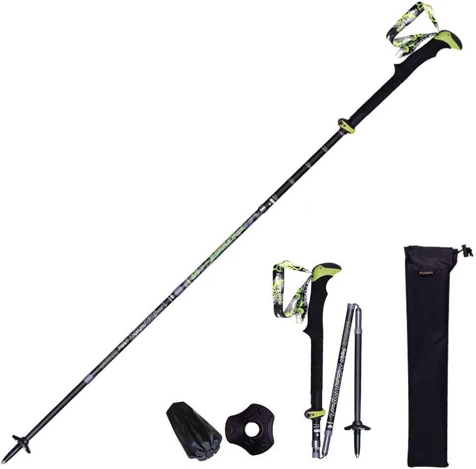 Hiking Poles 7001 Super-Hard Aluminum, Carbon Fiber Trekking Poles Lightweight Collapsible Folding Walking Sticks Included A Mud Baskets, Foot Cover, (Black M)