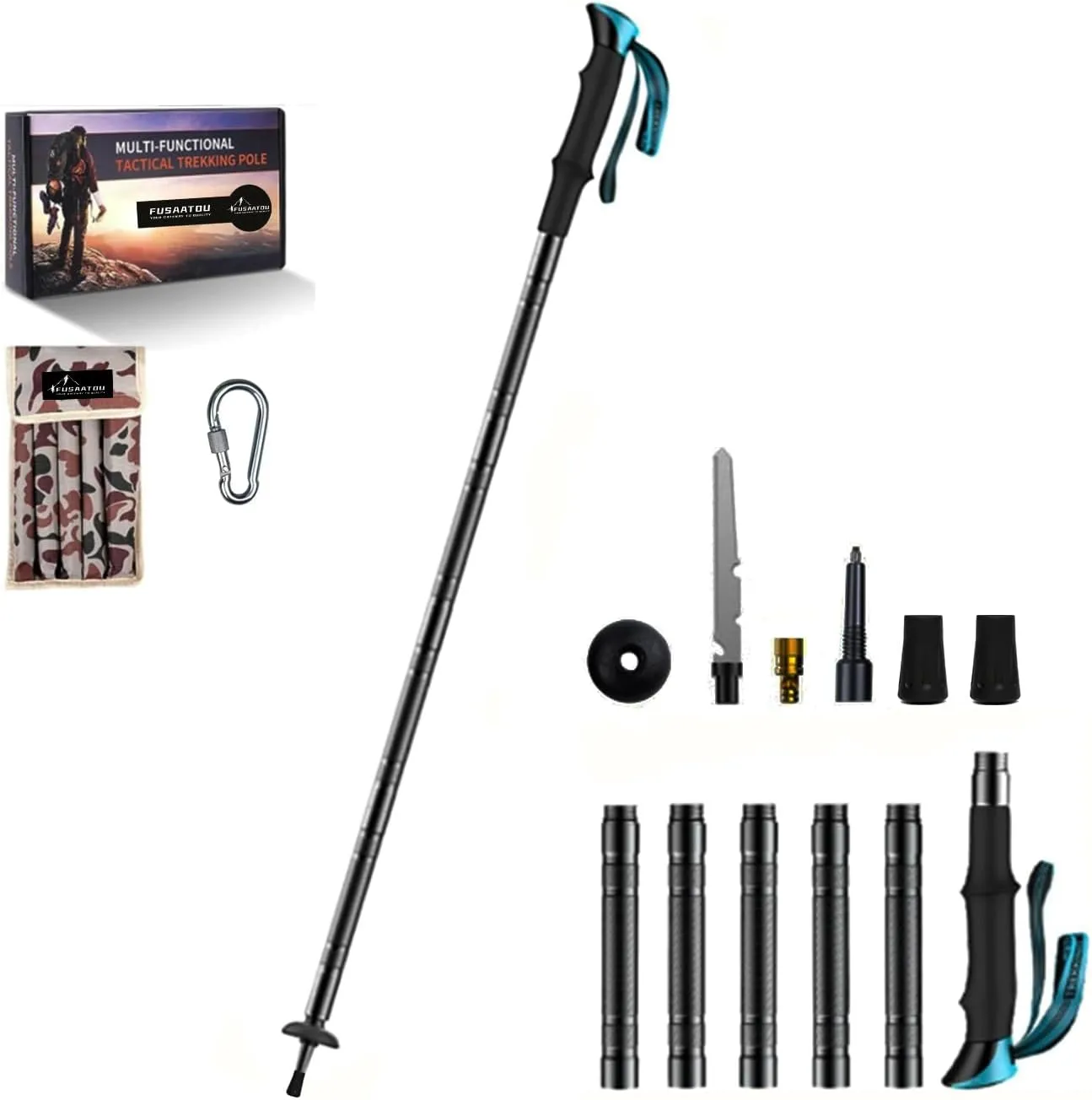 Hiking Poles, Adjustable Trekking Sticks 49.6 Inches, Aluminum Alloy with EVA Foam Handle, Quick-Lock System, Tungsten Steel Tip, Dark Grey