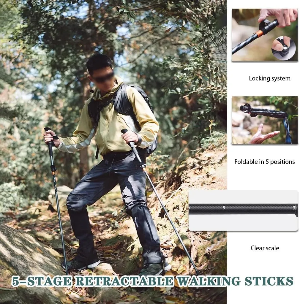Hiking Sticks with EVA Grips- 5-Stage Telescopic, Collapsible, Shock-Absorbent Trekking Poles, 2 Pack