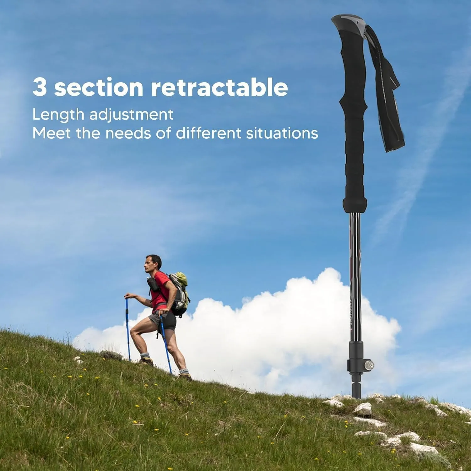 Hiking Trekking Poles, Carbon Fiber 3 Section Retractable Hiking Or Walking Sticks, Lightweight Wear Resistant Walking Poles for Hiking, Climbing, Exploring, Etc.