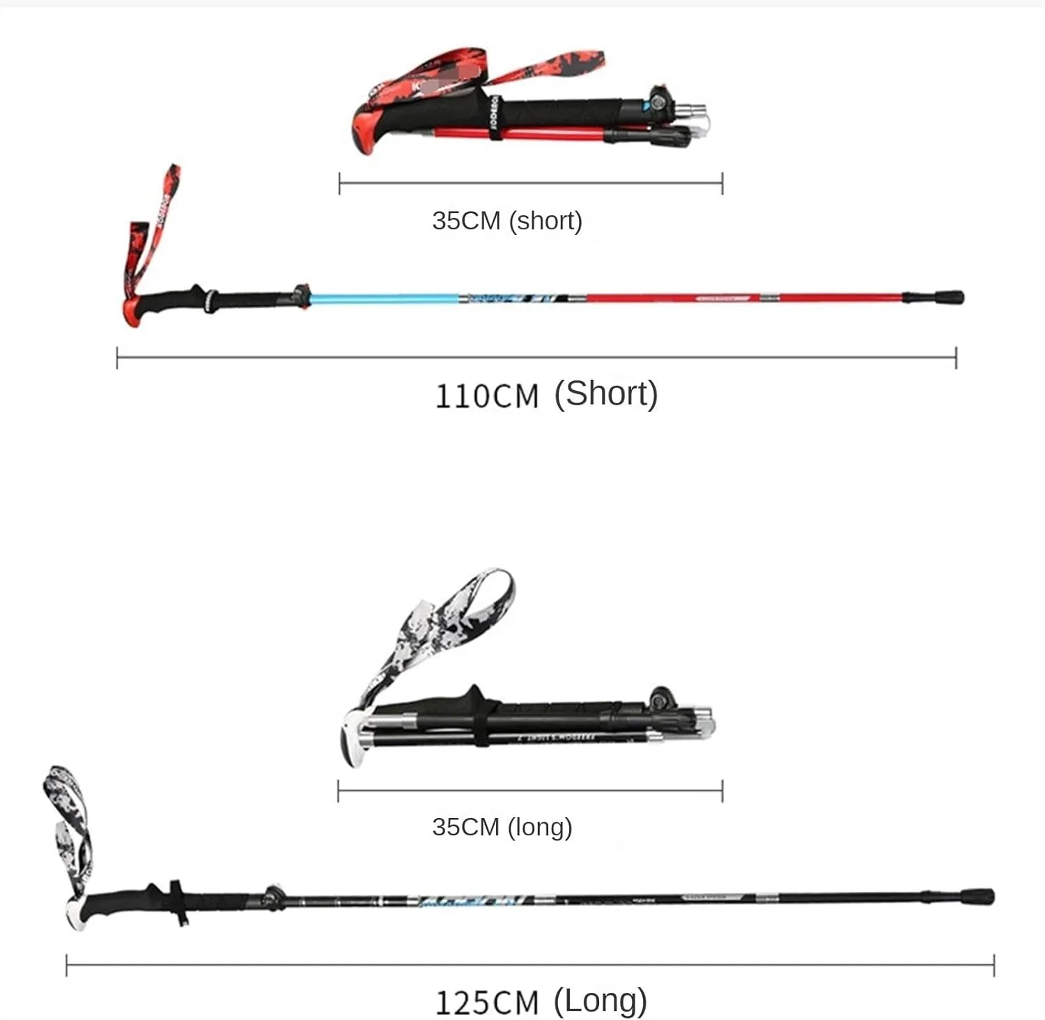 Hiking Trekking Poles Carbon Fiber Trekking Poles Lightweight Hiking Walking Sticks with EVA Handle Grip Hiking Sticks for Trekking(Red,110cm)