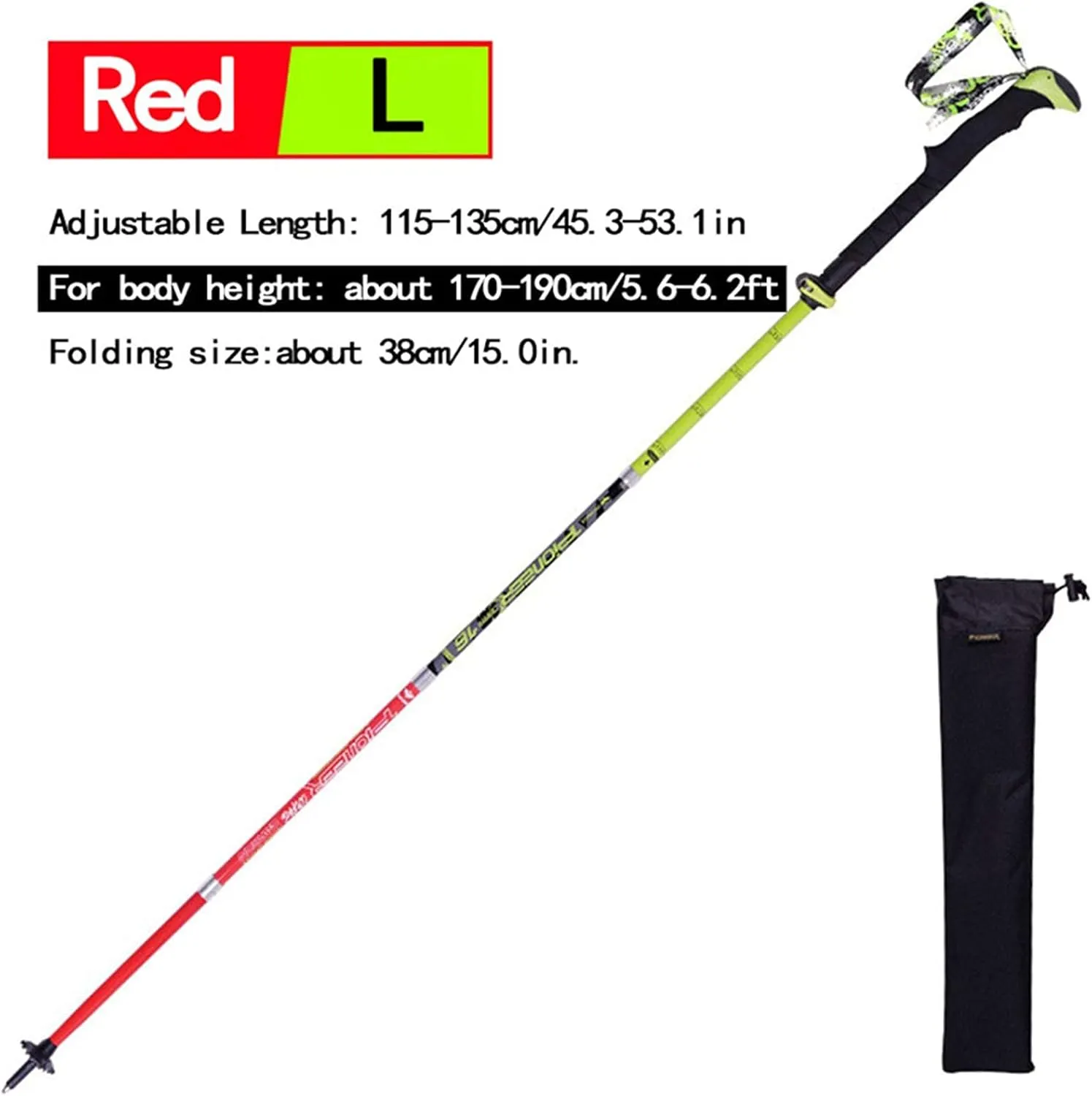 Hiking Trekking Poles, Lightweight Folding Adjustment Hiking Trekking Poles, EVA Foam Handle and Strong Grip Tungsten Steel Tip, Suitable for Camping and Adventure (Red Long)