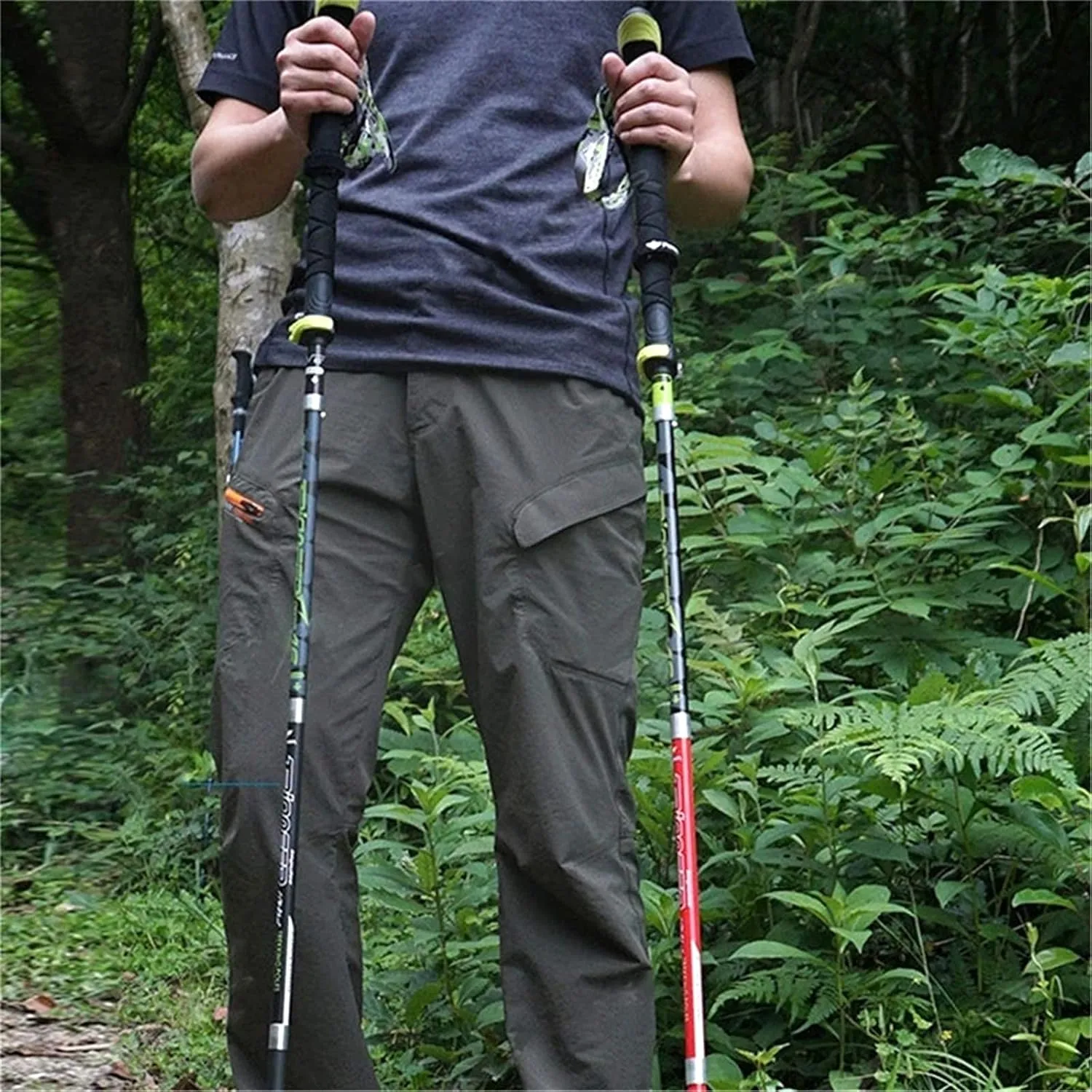 Hiking Trekking Poles, Lightweight Folding Adjustment Hiking Trekking Poles, EVA Foam Handle and Strong Grip Tungsten Steel Tip, Suitable for Camping and Adventure (Red Long)