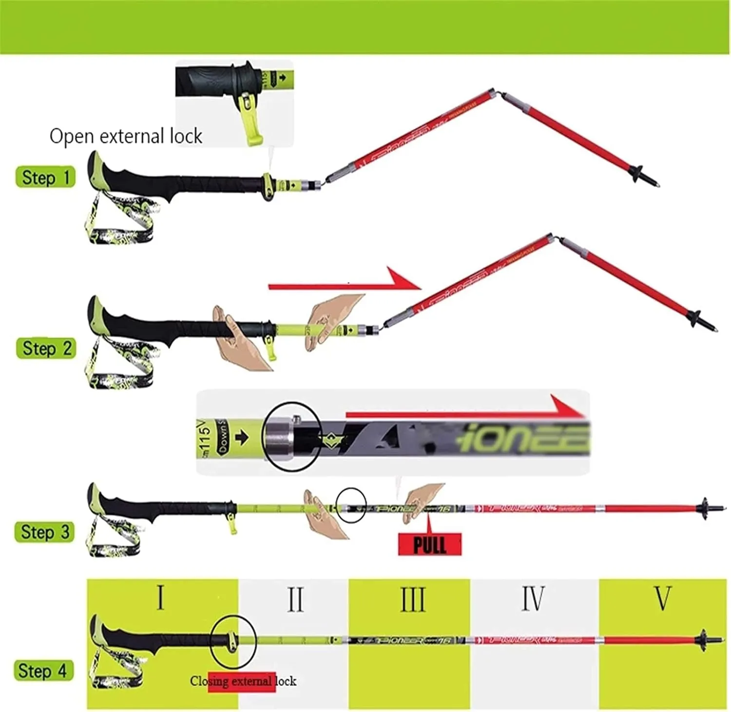 Hiking Trekking Poles, Lightweight Folding Adjustment Hiking Trekking Poles, EVA Foam Handle and Strong Grip Tungsten Steel Tip, Suitable for Camping and Adventure (Red Long)
