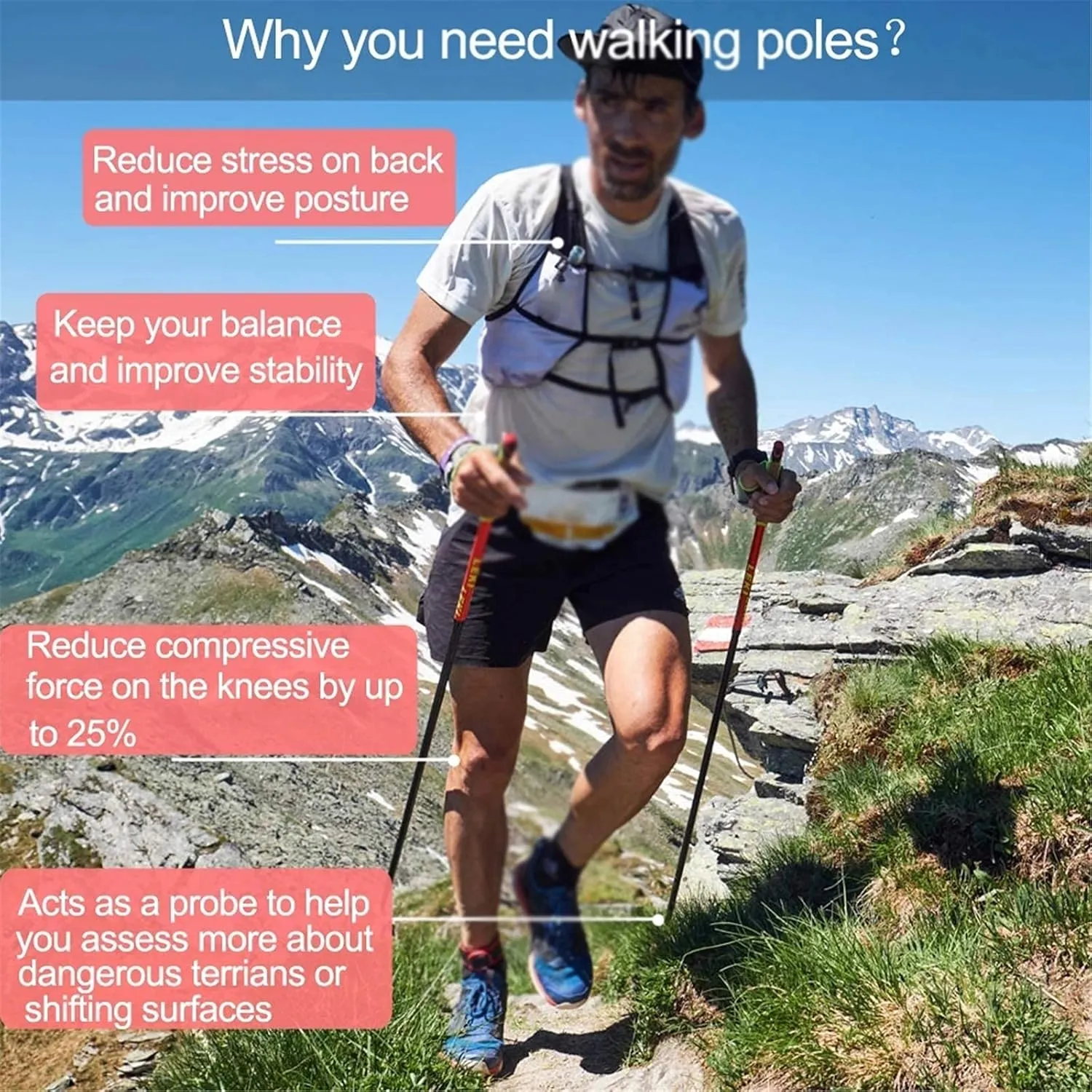 Hiking Trekking Poles, Retractable and Adjustable Trekking Trekking Poles, Adjustable 65-135Cm, Soft and Comfortable Handles for Multiple Terrains. Suitable for Climbing Camping (B