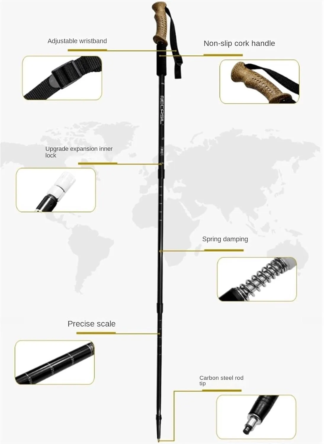 Hiking Trekking Poles Telescopic Walking Poles Adjustable Aluminium Lightweight Hiking Poles Outdoor Camping Hiking Sticks for Trekking(Black)