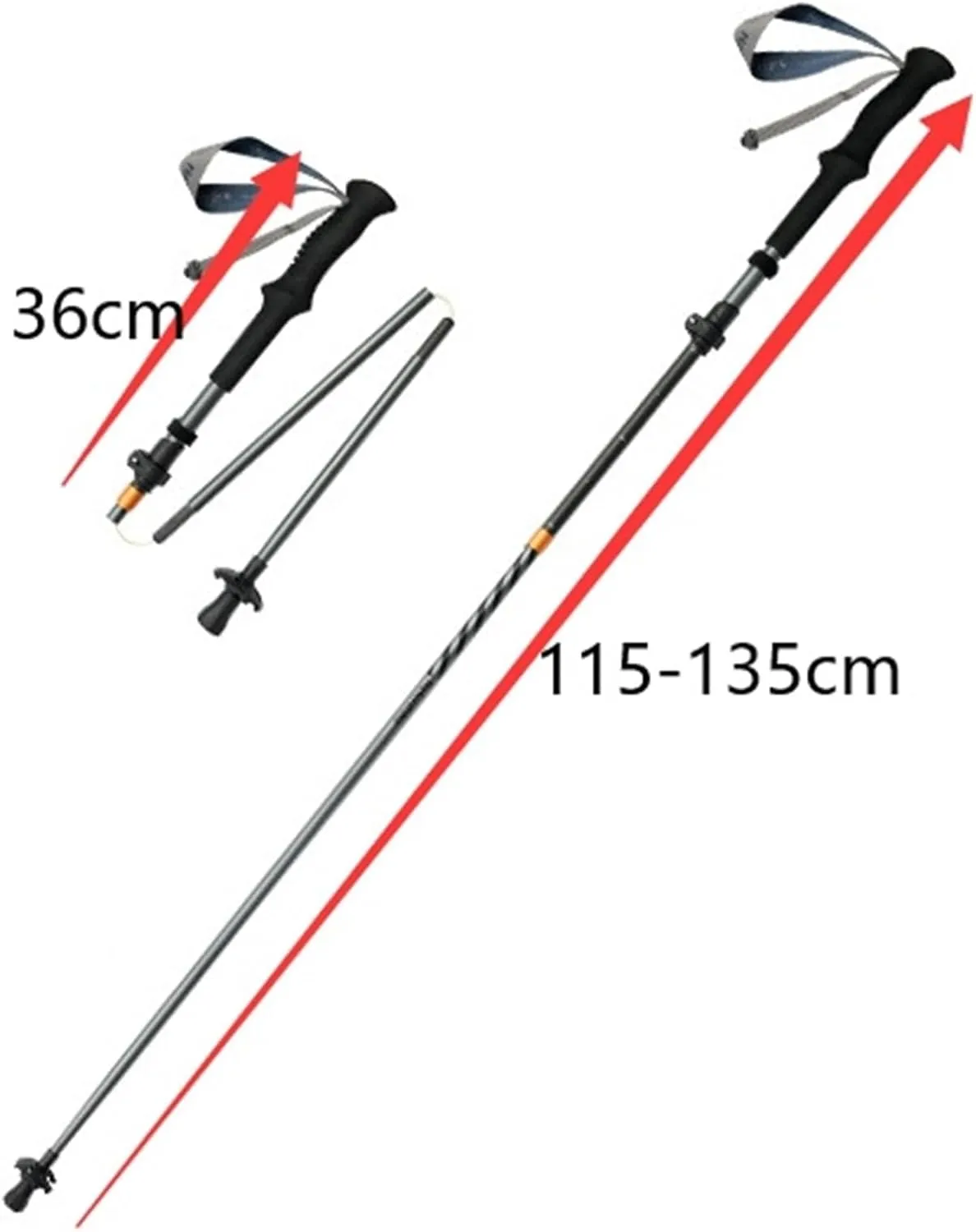 Hiking Trekking Poles Ultralight Trekking Pole Carbon Fiber Hiking Walking Stick Adjustable Pole for Mountaining Hiking Sticks for Trekking(Black,115-135cm)