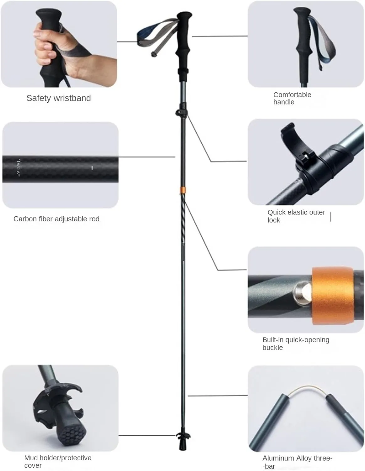 Hiking Trekking Poles Ultralight Trekking Pole Carbon Fiber Hiking Walking Stick Adjustable Pole for Mountaining Hiking Sticks for Trekking(Black,115-135cm)