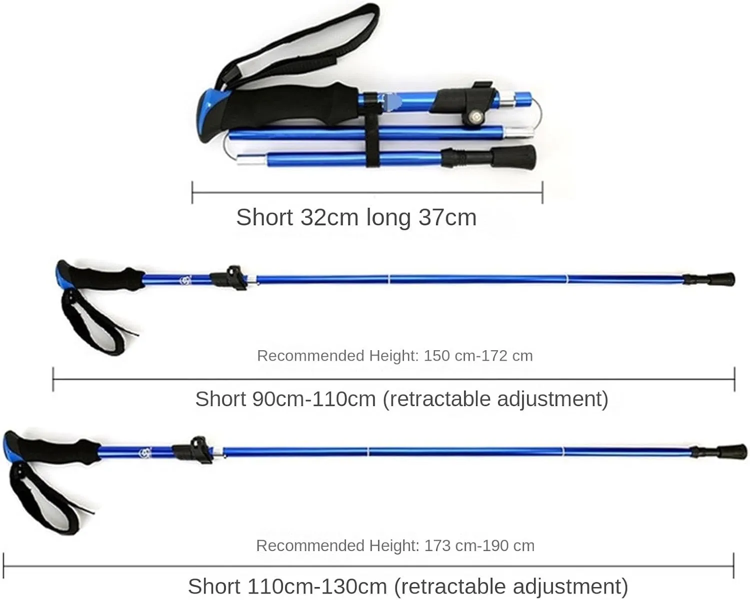 Hiking Trekking Poles Walking Trekking Poles Lightweight Adjustable Folding Hiking Poles for Camping Traveling Hiking Sticks for Trekking(Blue,90-110cm)