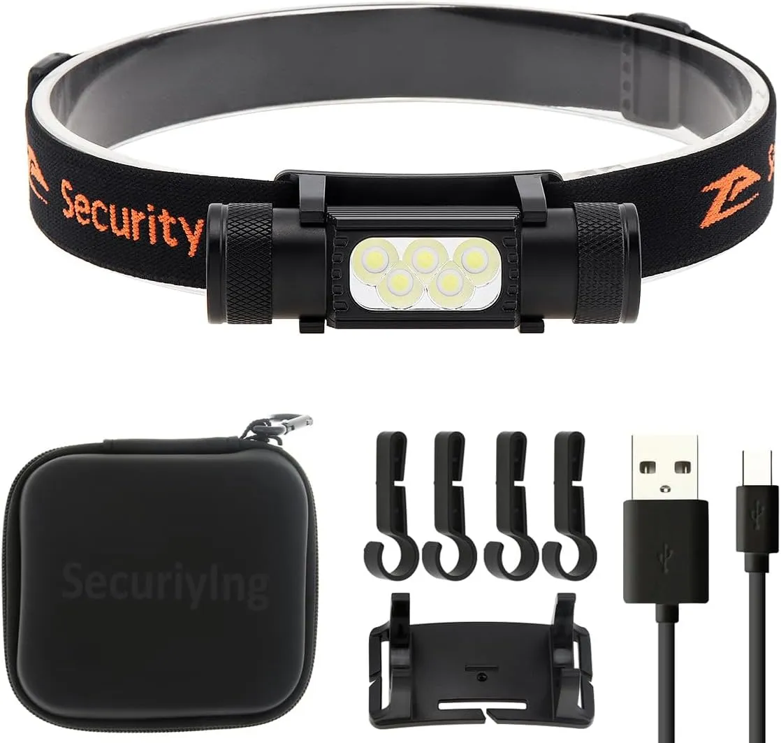 HL01 Headlamp Rechargeable, 2420LM Super Bright Head Lamp for Adults, 180 Degree Adjustable LED Head Light, 10 Modes Waterproof Head Flashlight for Camping Hiking (Without Battery)