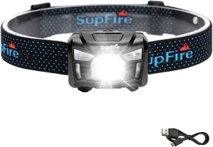 HL06 Head-Torch Rechargeable Sensor Headlamp Light Super Bright 500 Lumens LED Head Torch Headlight with Motion Sensor Red Light, 5 Modes (Color : Hl06, Size : 1 Pack)