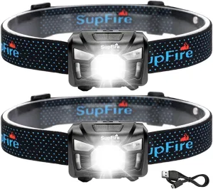HL06 Head-Torch Rechargeable Sensor Headlamp Light Super Bright 500 Lumens LED Head Torch Headlight with Motion Sensor Red Light, 5 Modes(2 Pack)