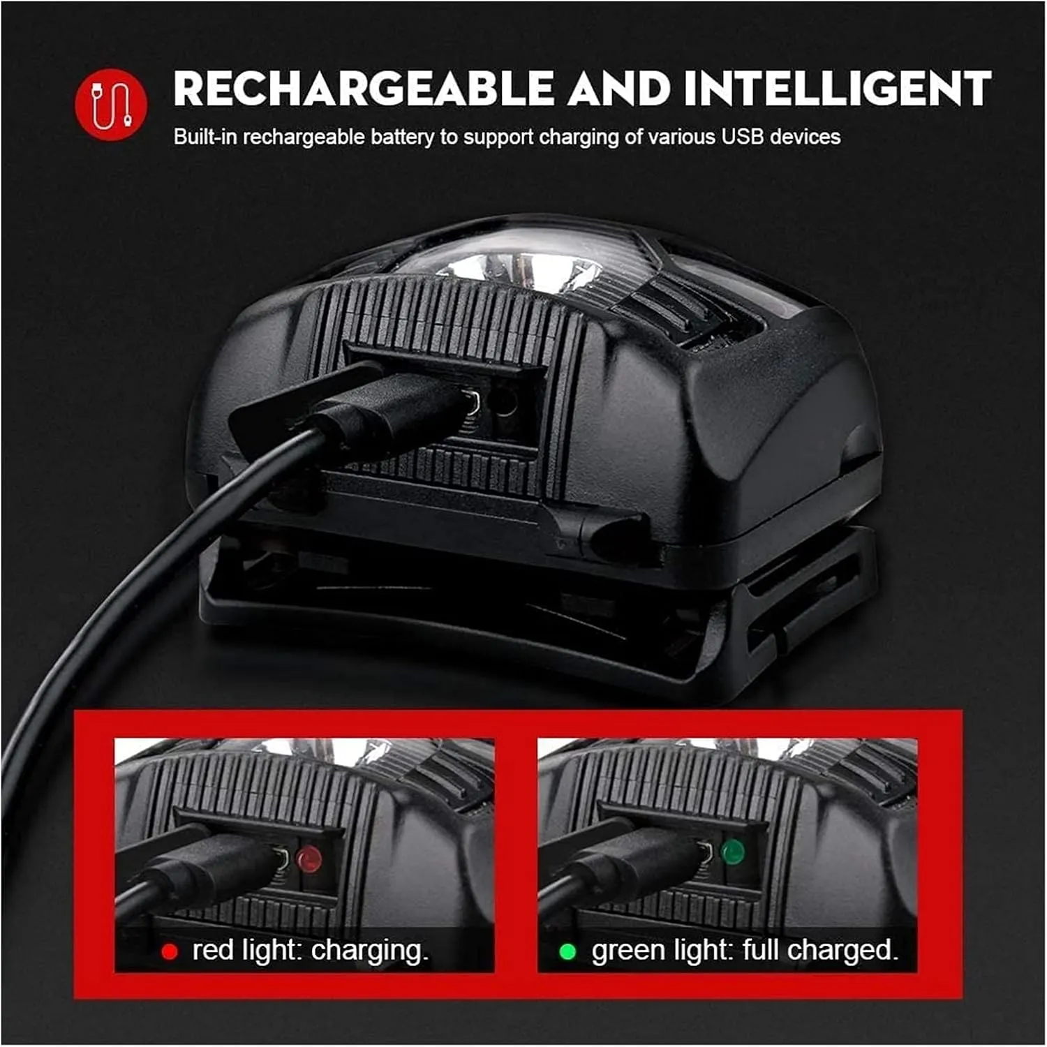 HL06 Head-Torch Rechargeable Sensor Headlamp Light Super Bright 500 Lumens LED Head Torch Headlight with Motion Sensor Red Light, 5 Modes(2 Pack)