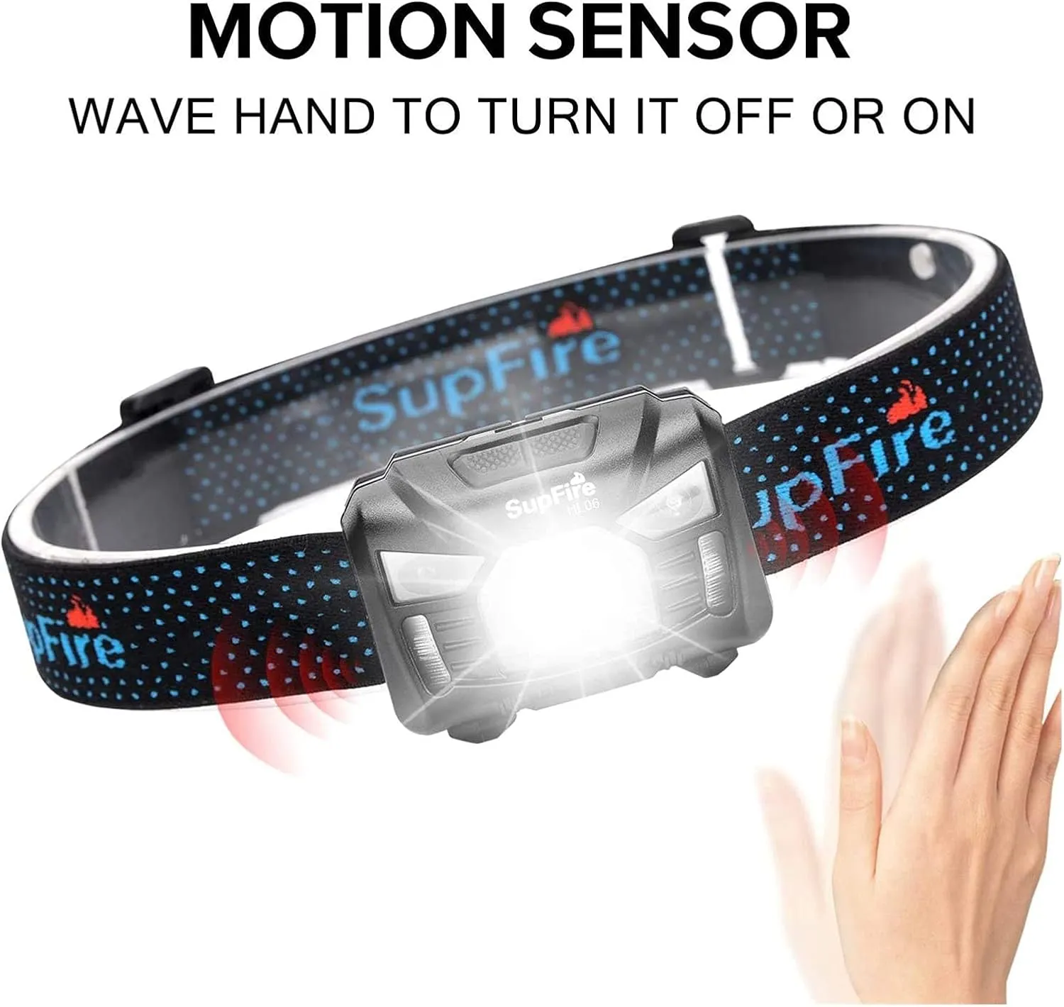 HL06 Head-Torch Rechargeable Sensor Headlamp Light Super Bright 500 Lumens LED Head Torch Headlight with Motion Sensor Red Light, 5 Modes(2 Pack)