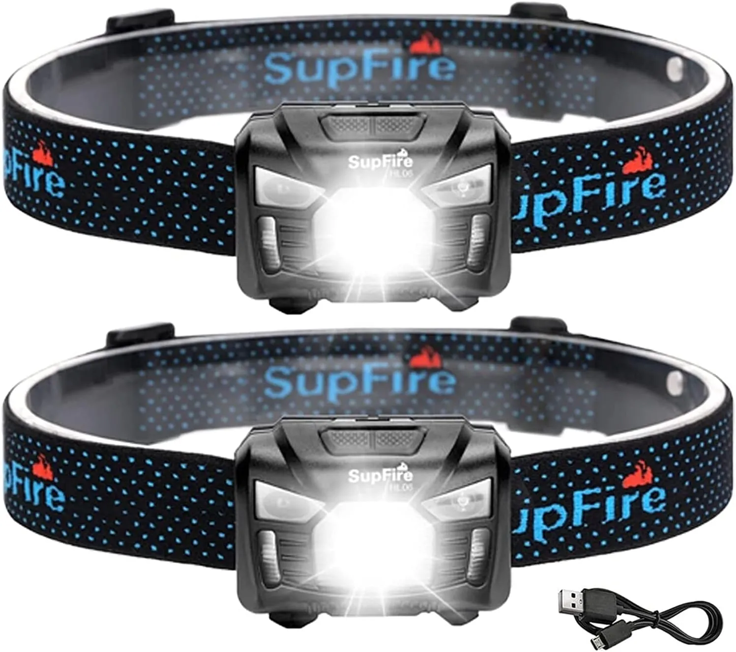 HL06 Head-Torch Rechargeable Sensor Headlamp Light Super Bright 500 Lumens LED Head Torch Headlight with Motion Sensor Red Light, 5 Modes(2 Pack)