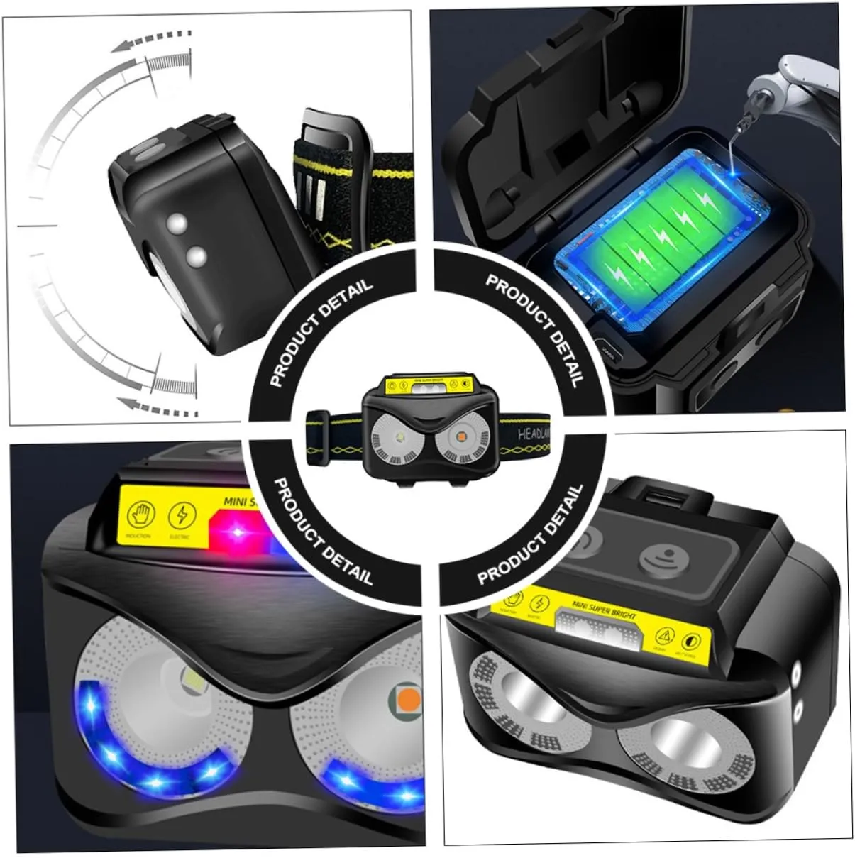 HOMSFOU 2pcs Outdoor Sensor Headlamp Tilt Led Torch for Night Running Fishing Camping and Hiking Lightweight Usb Rechargeable Ergonomic Design