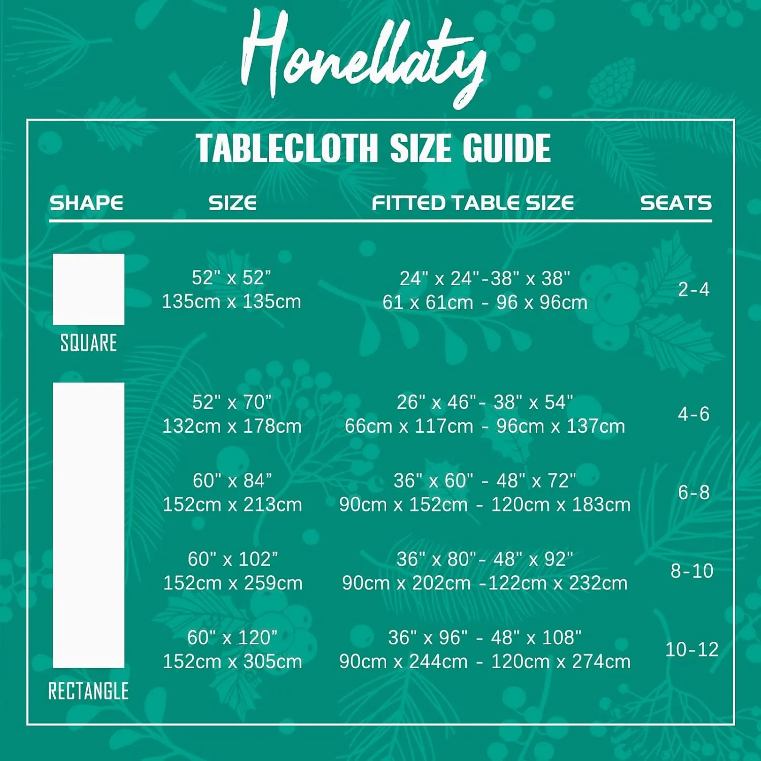 Honellaty Christmas Rectangular Tablecloth, Spillproof Wrinkle Resistant Jacquard Table Cloth with Christmas Mistletoe Patterns for Dining Room & Holiday Decoration (Green,52" x 70" (4-6 Seats))