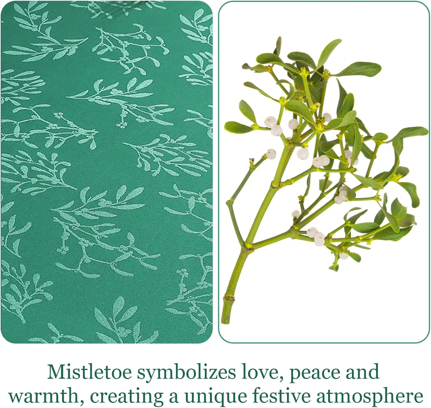 Honellaty Christmas Rectangular Tablecloth, Spillproof Wrinkle Resistant Jacquard Table Cloth with Christmas Mistletoe Patterns for Dining Room & Holiday Decoration (Green,52" x 70" (4-6 Seats))
