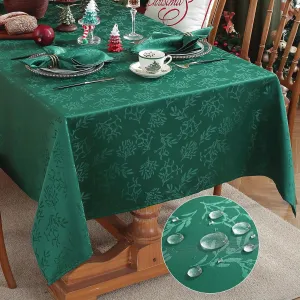 Honellaty Christmas Rectangular Tablecloth, Spillproof Wrinkle Resistant Jacquard Table Cloth with Christmas Mistletoe Patterns for Dining Room & Holiday Decoration (Green,52" x 70" (4-6 Seats))