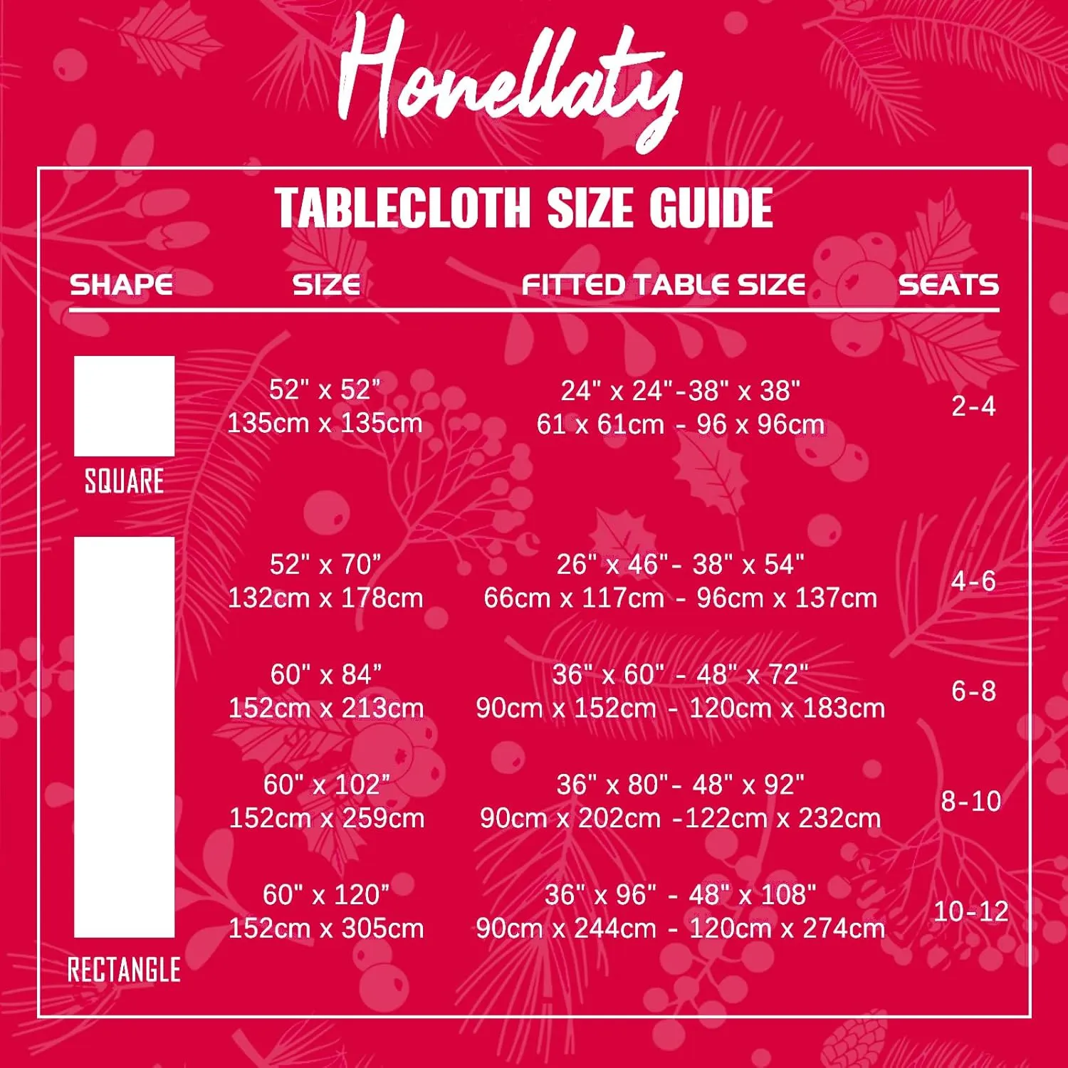 Honellaty Christmas Rectangular Tablecloth, Spillproof Wrinkle Resistant Jacquard Table Cloth with Christmas Mistletoe Patterns for Dining Room & Holiday Decoration (Red,52" x 70" (4-6 Seats))