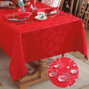 Honellaty Christmas Rectangular Tablecloth, Spillproof Wrinkle Resistant Jacquard Table Cloth with Christmas Mistletoe Patterns for Dining Room & Holiday Decoration (Red,52" x 70" (4-6 Seats))