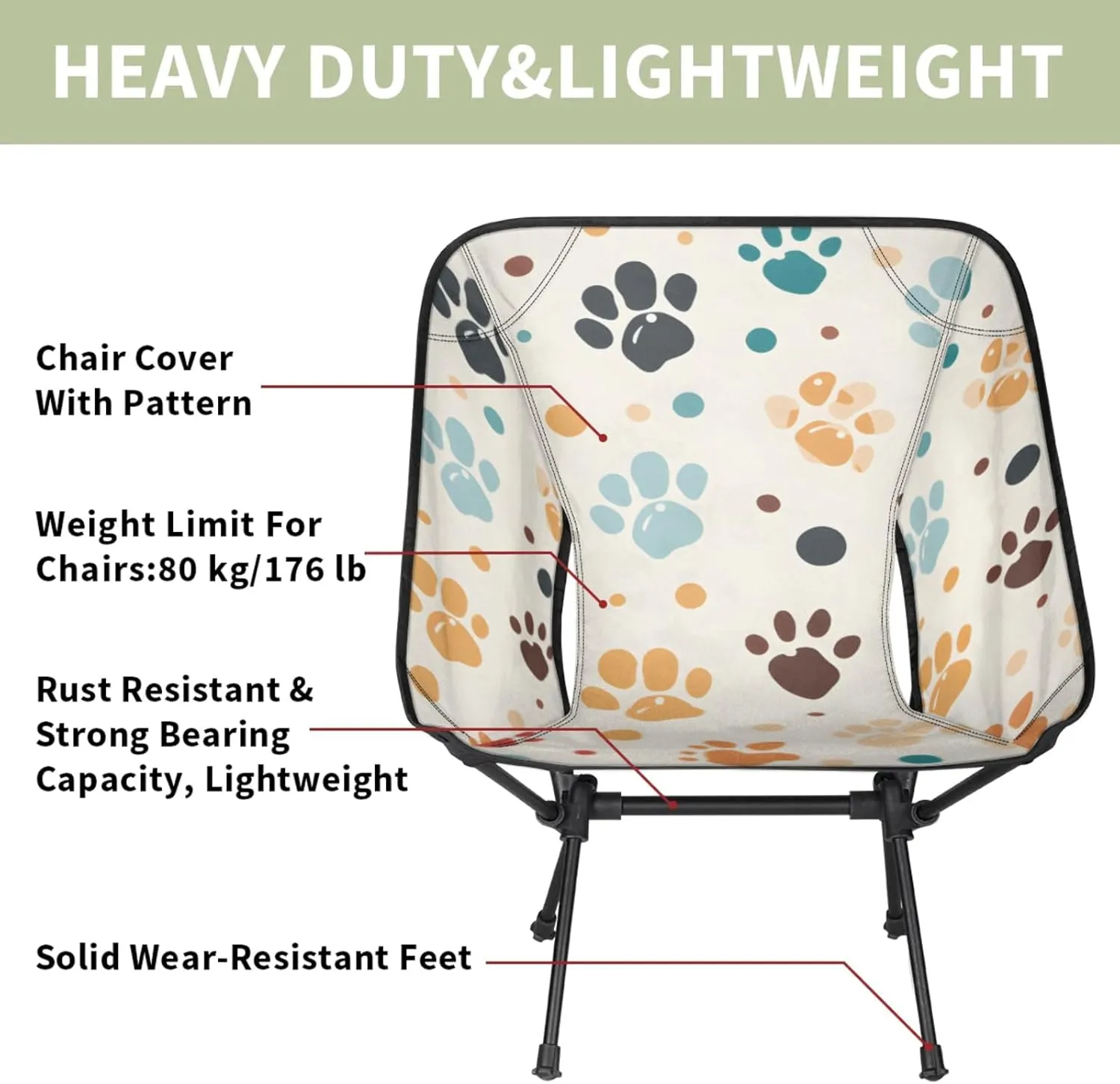 Honeybaby Folding Camping Chair Dog Paw Camping Chairs Lightweight Portable Chair Outdoor Foldable Chairs for Camping Travel Picnic Beach Hiking