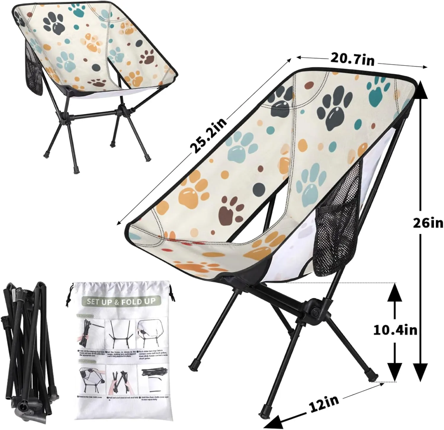 Honeybaby Folding Camping Chair Dog Paw Camping Chairs Lightweight Portable Chair Outdoor Foldable Chairs for Camping Travel Picnic Beach Hiking