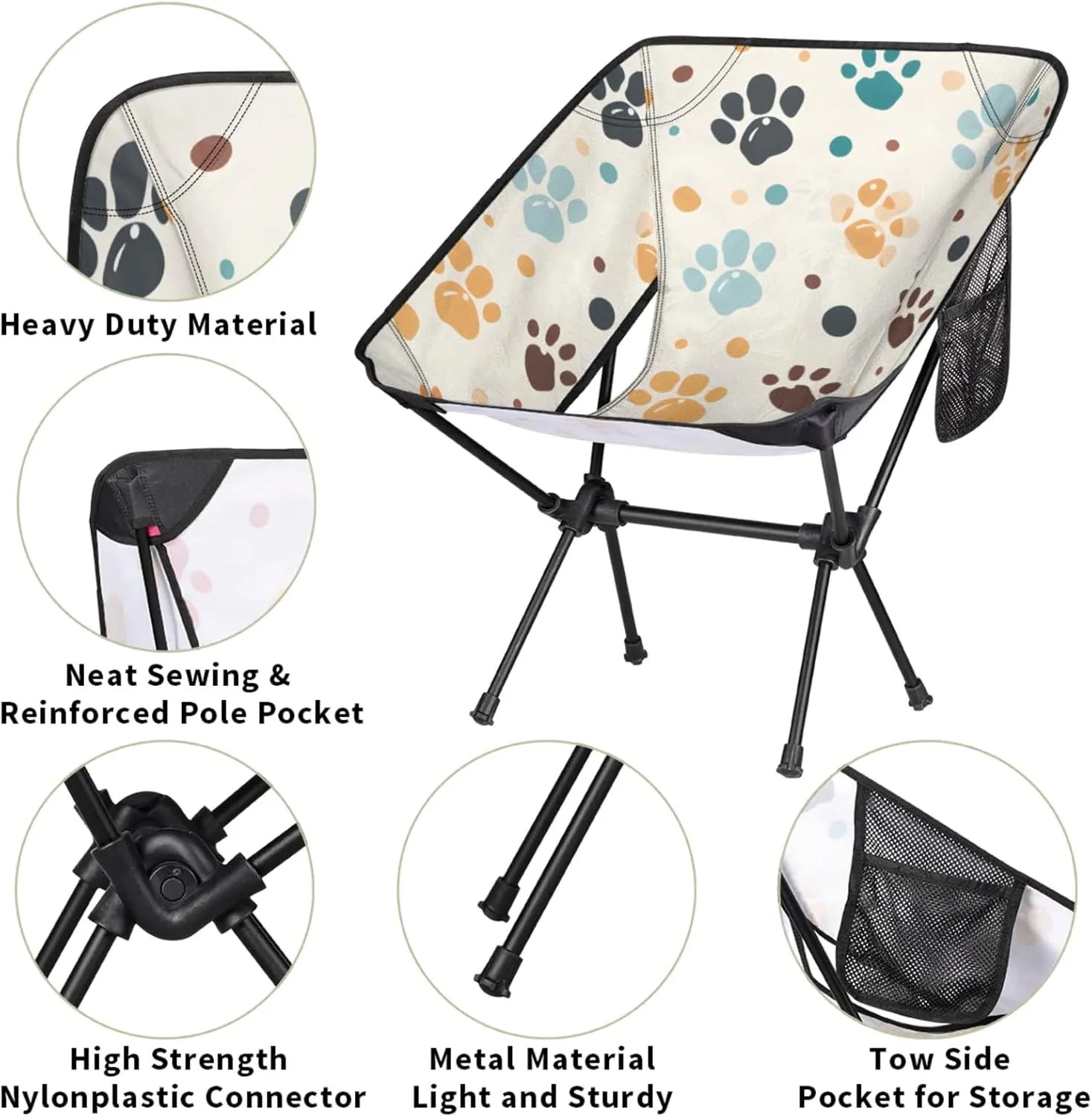 Honeybaby Folding Camping Chair Dog Paw Camping Chairs Lightweight Portable Chair Outdoor Foldable Chairs for Camping Travel Picnic Beach Hiking