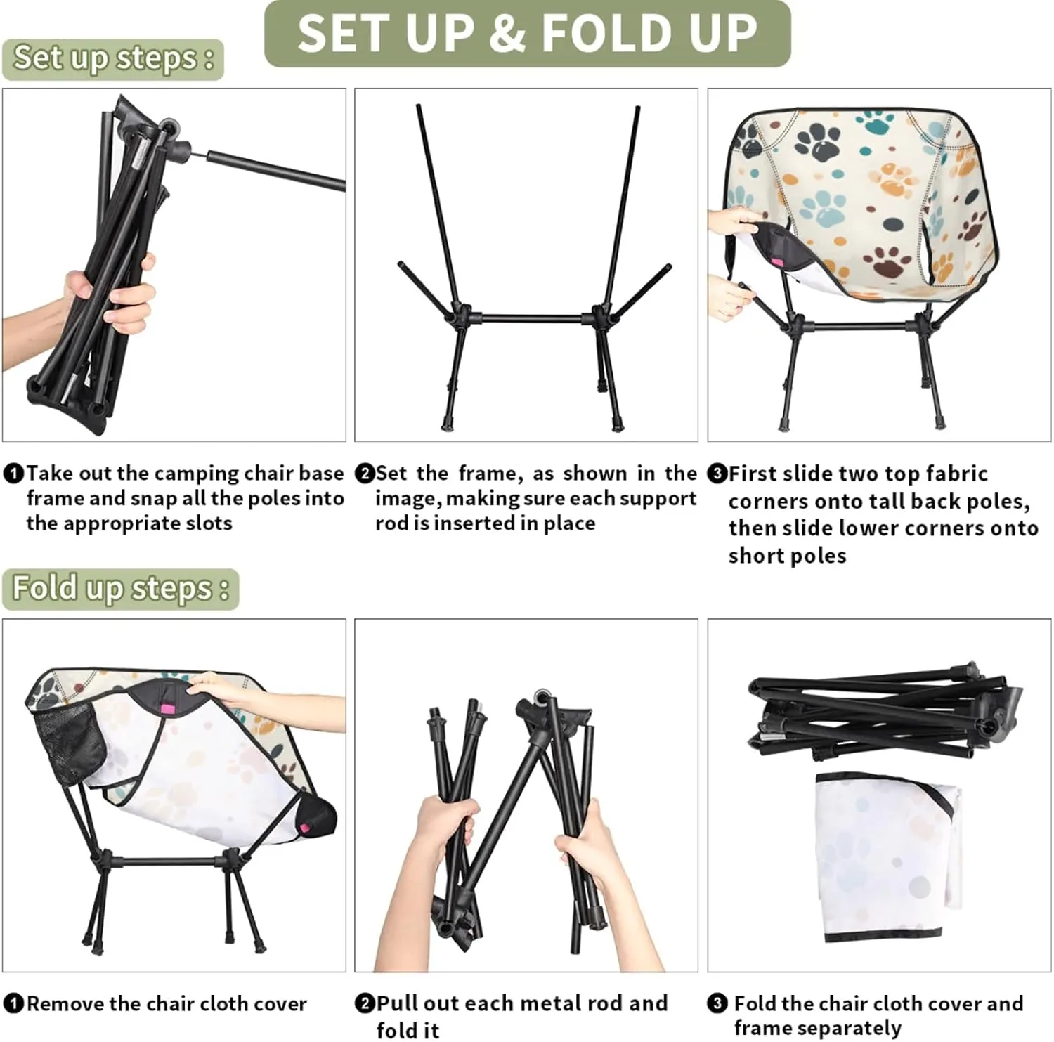 Honeybaby Folding Camping Chair Dog Paw Camping Chairs Lightweight Portable Chair Outdoor Foldable Chairs for Camping Travel Picnic Beach Hiking