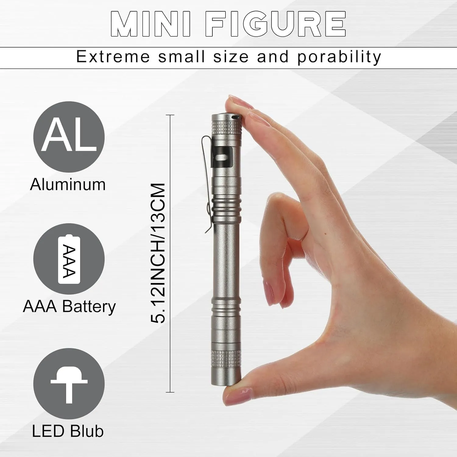 Hortsun 20 Pcs Mini Pen Light Flashlights Fathers Day Gifts Pocket Flashlights Pen with Clip Small LED Handheld Slim Torches Without Battery(5.12 Inch,Gray)