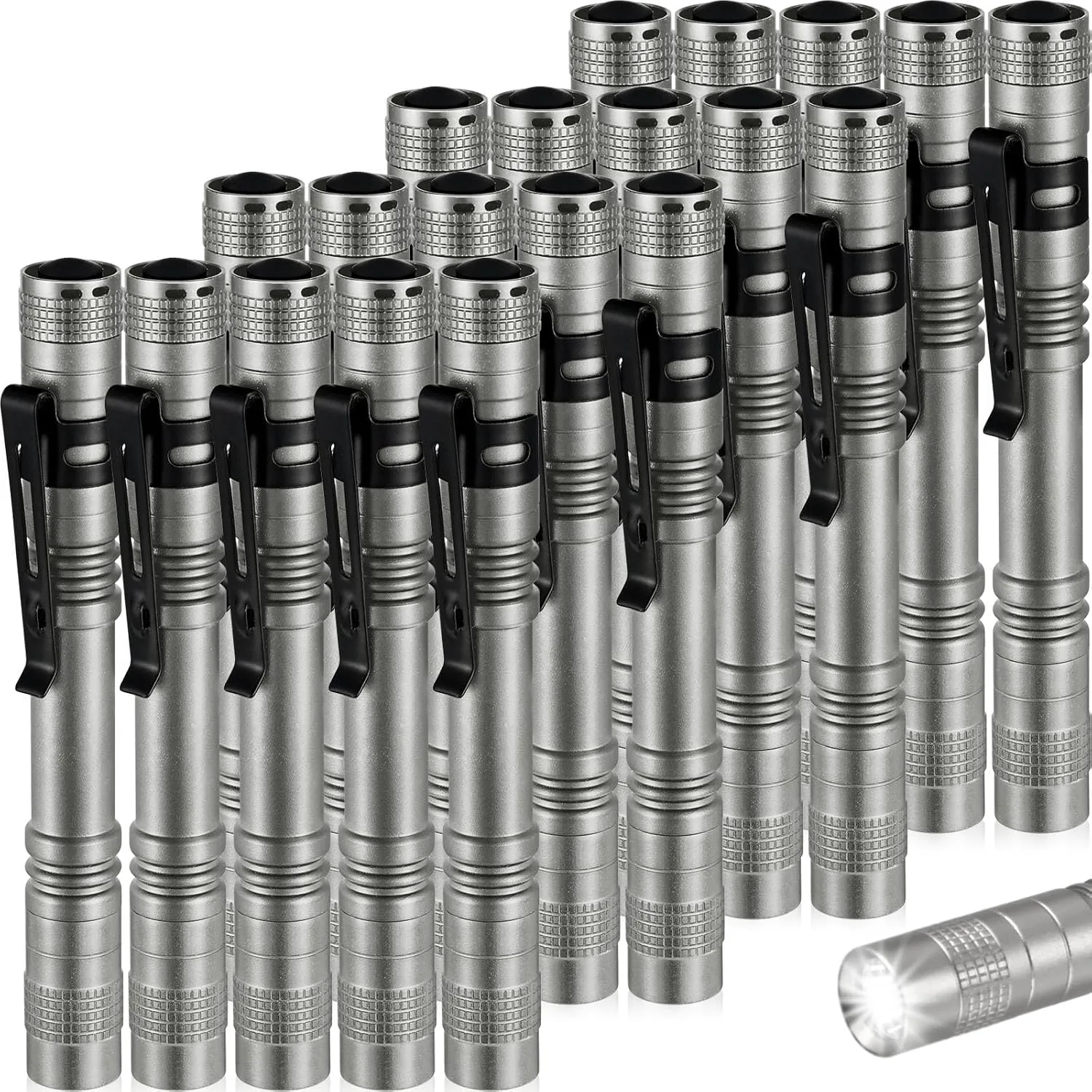 Hortsun 20 Pcs Mini Pen Light Flashlights Fathers Day Gifts Pocket Flashlights Pen with Clip Small LED Handheld Slim Torches Without Battery(5.12 Inch,Gray)