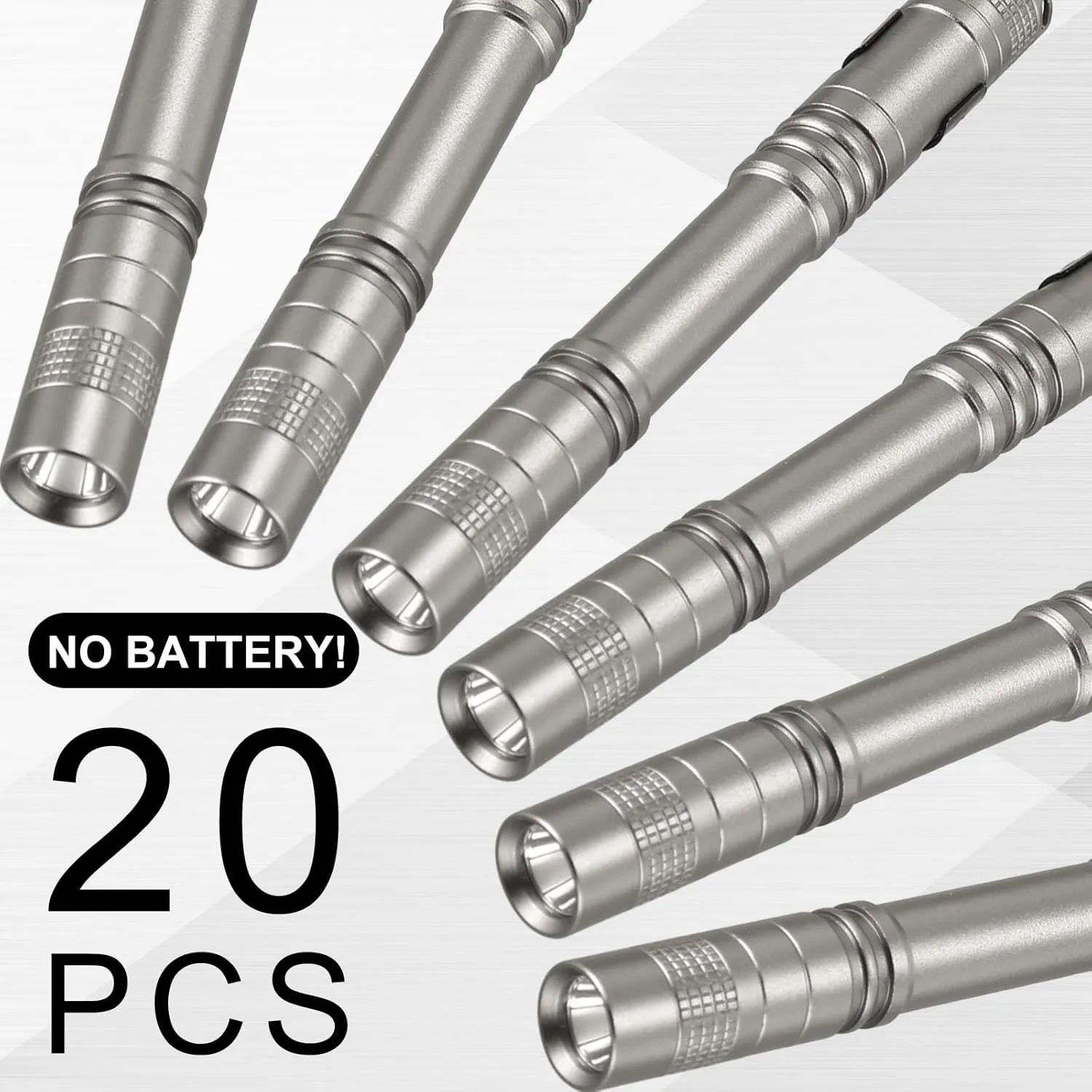 Hortsun 20 Pcs Mini Pen Light Flashlights Fathers Day Gifts Pocket Flashlights Pen with Clip Small LED Handheld Slim Torches Without Battery(5.12 Inch,Gray)