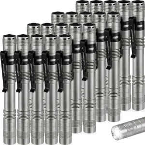 Hortsun 20 Pcs Mini Pen Light Flashlights Fathers Day Gifts Pocket Flashlights Pen with Clip Small LED Handheld Slim Torches Without Battery(5.12 Inch,Gray)