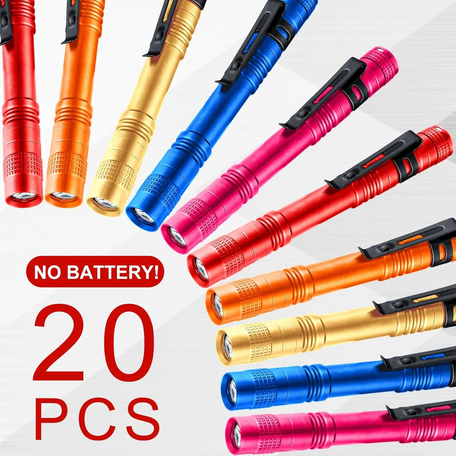 Hortsun 20 Pcs Mini Pen Light Flashlights Fathers Day Gifts Pocket Flashlights Pen with Clip Small LED Handheld Slim Torches Without Battery(5.12 Inch,Red, Rose Pink, Yellow, Blue, Orange)