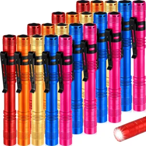 Hortsun 20 Pcs Mini Pen Light Flashlights Fathers Day Gifts Pocket Flashlights Pen with Clip Small LED Handheld Slim Torches Without Battery(5.12 Inch,Red, Rose Pink, Yellow, Blue, Orange)