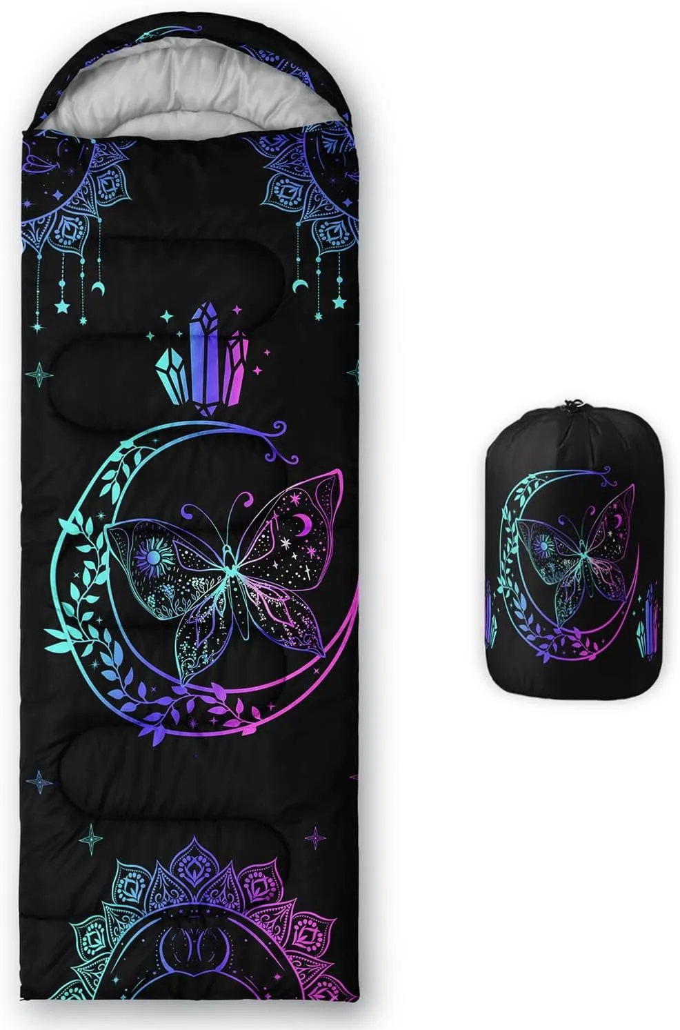 HOSIMA Boho Butterfly Sleeping Bags for Adults Cold Weather&Warm Weather Kids Sleeping Bags for Camping Hiking Travel-Compact Mummy Sleeping Bag,Ultra Light Sleeping Bag for Backpacking.
