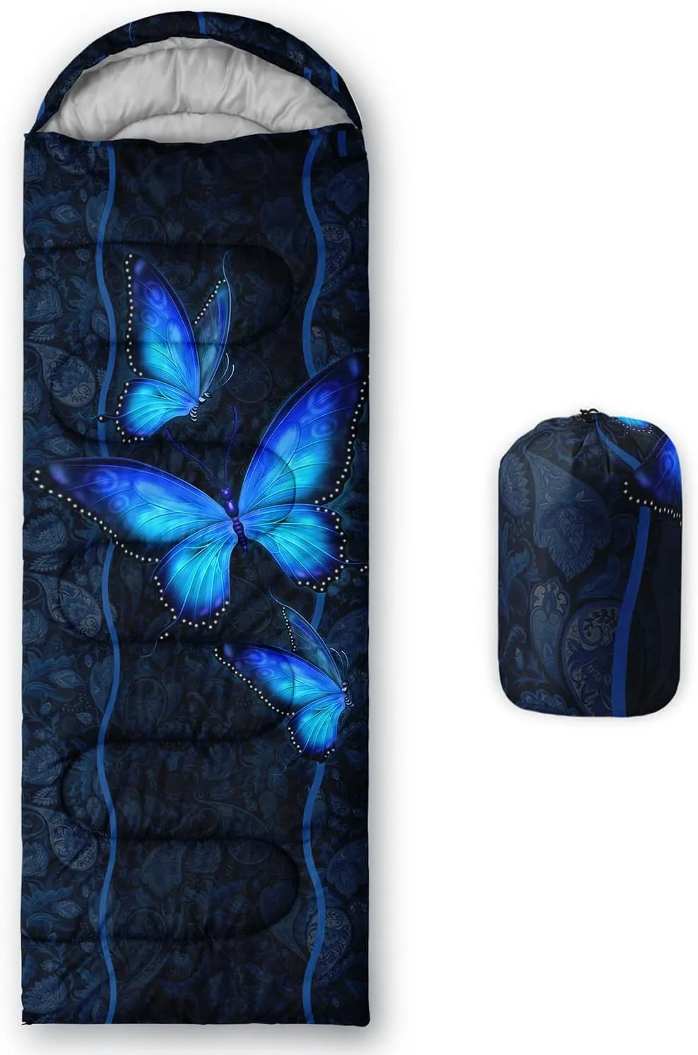 HOSIMA Butterfly Sleeping Bags for Adults and Kids for Camping,Black Gothic Ultralight Sleeping Bag for Cold Weather Summer.